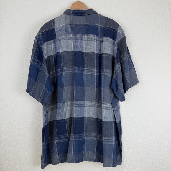 Ike Behar Men’s 100% Linen Plaid Button Down Front Short Sleeve Shirt XXL - Picture 9 of 9